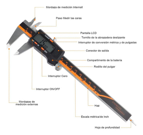 Calibrador Vernier Digital Lcd Pie Rey 15cm Acero Inoxidable, Calibres Digitales Multifuncional