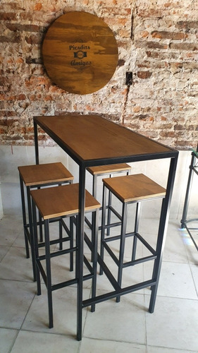 Imagen 2 de 5 de Mesa Desayunador Barra 100x50x105 Con 4 Taburetes Industrial