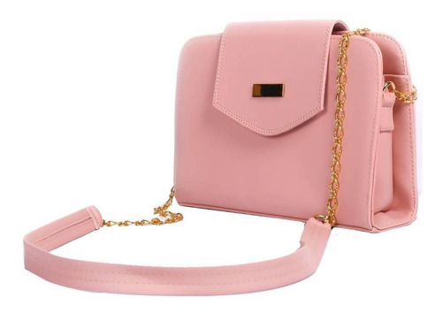 Bolsa bandolera Koe Bags Ginebra diseño liso  rosa con correa de hombro  dorado