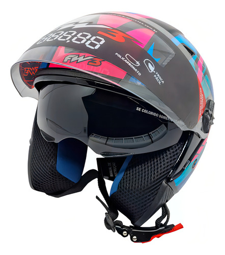 Capacete Feminino Aberto X Open Up Fox Fw3 Oculos Interno