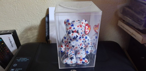 2000 Ty Red White Blue Stars Beanie Bear Plush Encased 20 Cm