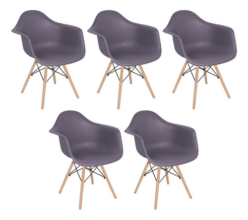 Kit - 5 X Cadeiras Charles Eames Eiffel Daw Com Braços Cor Da Estrutura Da Cadeira Cinza Nevoa