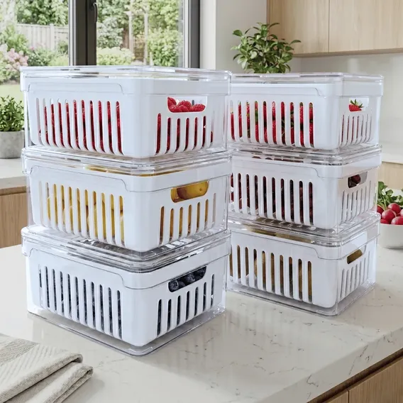 Kit 6 Potes Organizador De Geladeira Acrílico Tampa 2,2l Transparente
