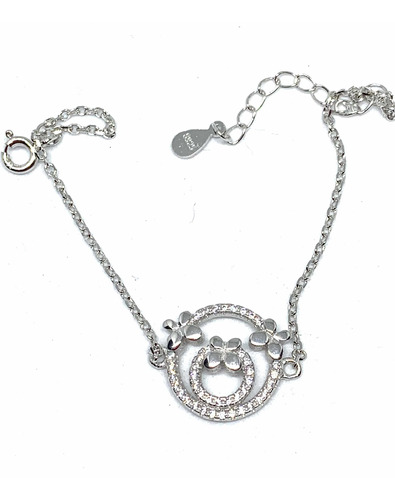 Pulsera Flor Círculo Plata 925 Micropave Engarzado Circonia