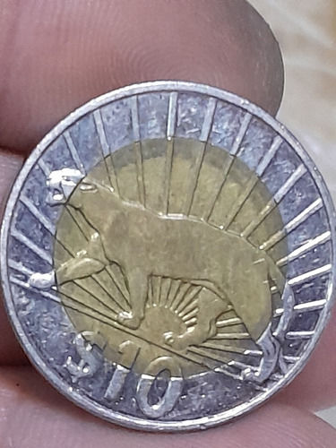 Moneda Uruguaya Bimetalica Jaguar 10 Pesos !!!