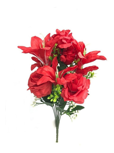 Ramo De Flores Artificiales Rosas Con Lirios 42cm Deco 0120