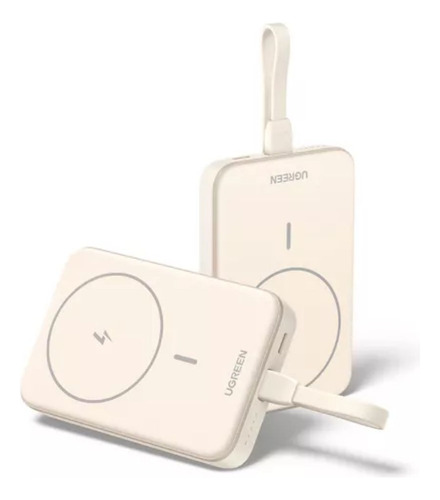 Power Bank Ugreen 10.000 Mah Magnético Portátil Inalambrico Color Crema