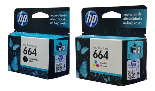 Imagen 1 de 2 de Combo Hp 664 (tricolor+negro) Original F6v28al, F6v29al