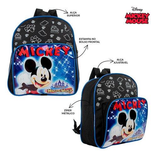 Mochila Escolar Mickey Mouse Disney Costa Lancheira+estojo