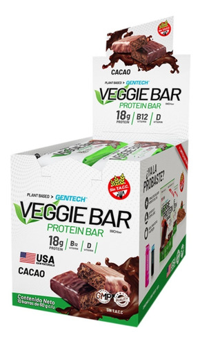 Veggie Bar Low Carb Snack Gentech 10 Barras Proteína Vegana