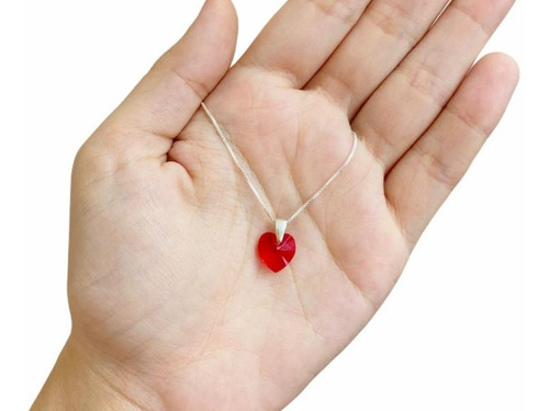 Cadena Plata Dije Corazón 10 Mm Cristal Mujer San Valentín 