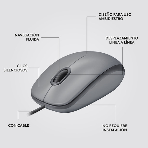 Logitech M110 Mouse Con Cable Usb Gris