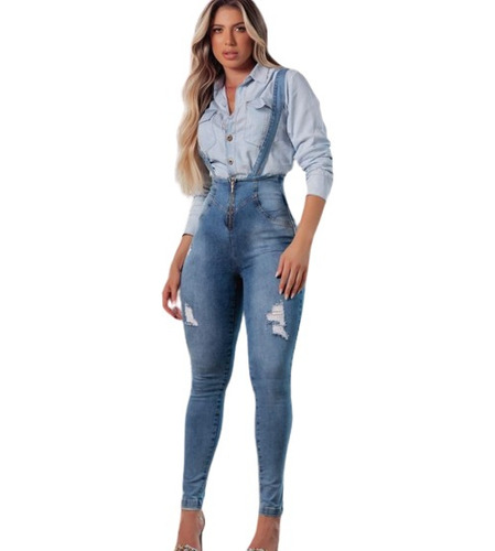 Calça  Feminina Jeans Salopete Suspensol New