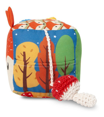 Imagen 3 de 5 de Cubo Sensorial Didactico Apego De Tela Con Sonajero P/ Bebes
