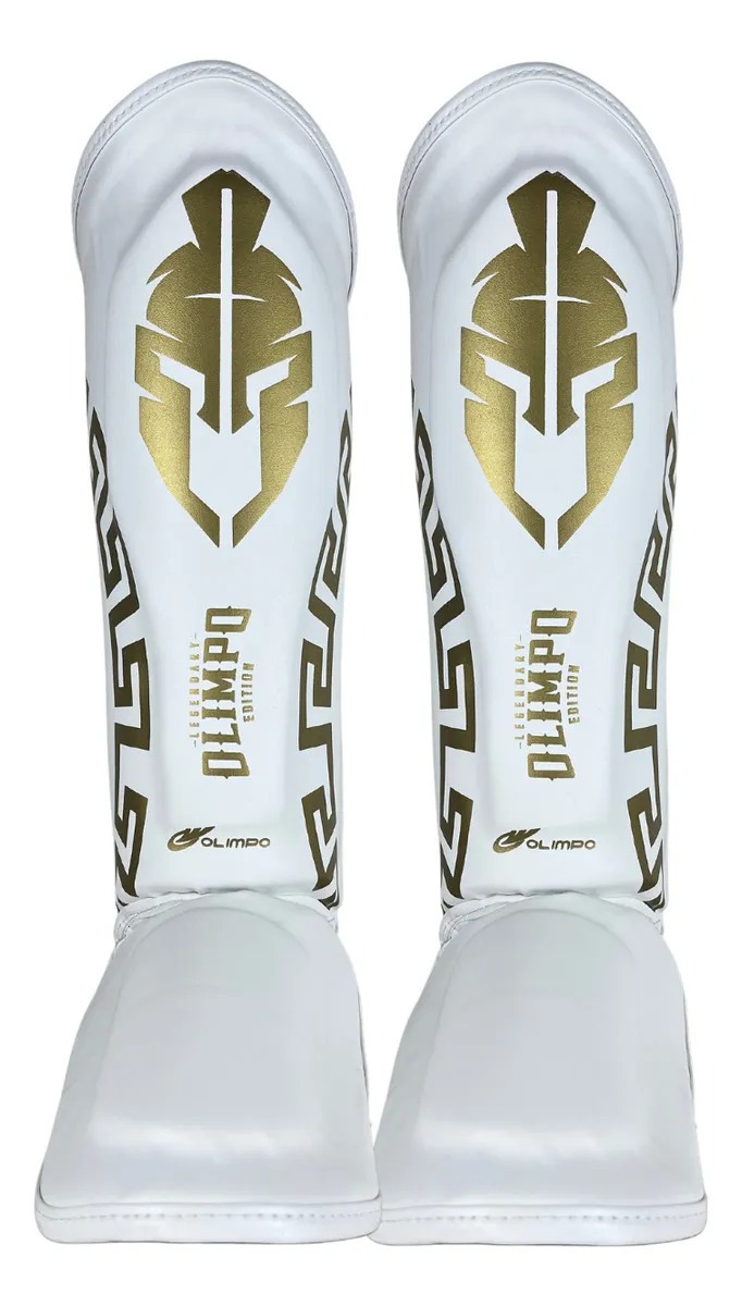 Caneleira Muay Thai Protetor De Canela Olimpo Esportes Cor Branco/dourado Tamanho G