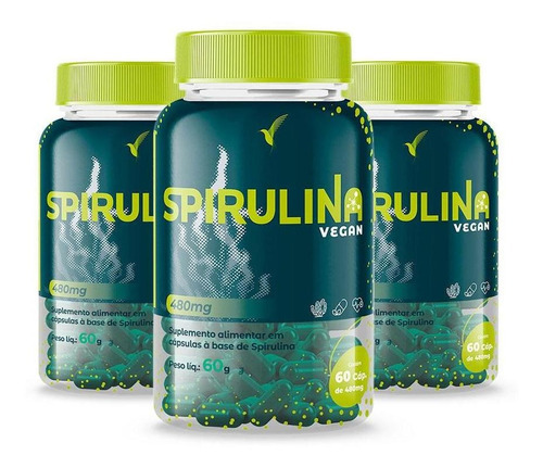 Kit Spirulina Premium Vegana 90 Dias - 180 Cápsulas Eleve Sabor Sem Sabor