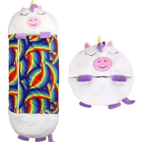 Saco De Dormir Para Niños Almohada Peluche Invierno Color Unicornio Blanco