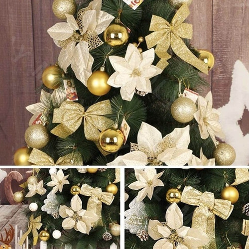 Decoración Del Árbol De Navidad Nochebuena Dorada Artificial