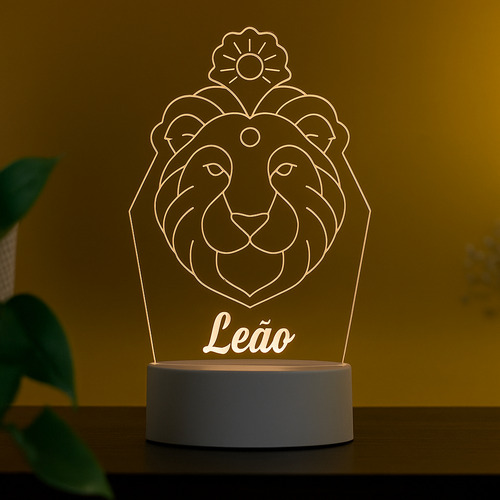Luminária Led 3d Signo Leão - Abajur De Mesa
