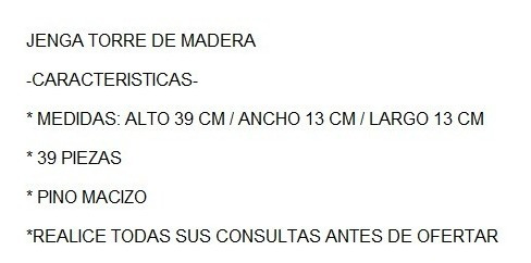 Jenga Gigante Familiar 39 Piezas Pino Macizo