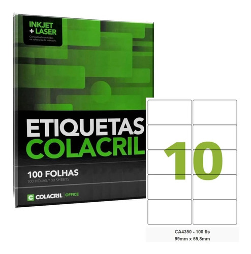 Etiqueta Impressora A4 99 X 55,8mm 100 Fls Ca4350 Colacril