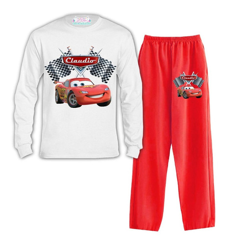Pijama Largo Cars Rayo Mcqueen Personalizado 100% Algodón 