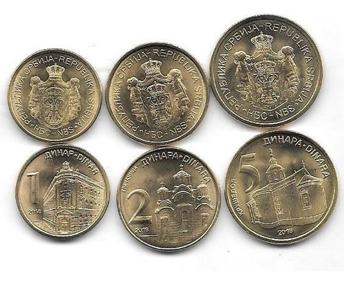 3 Monedas Serbia 1, 2 Y 5 Dinara Año 2013/16 Sin Circular