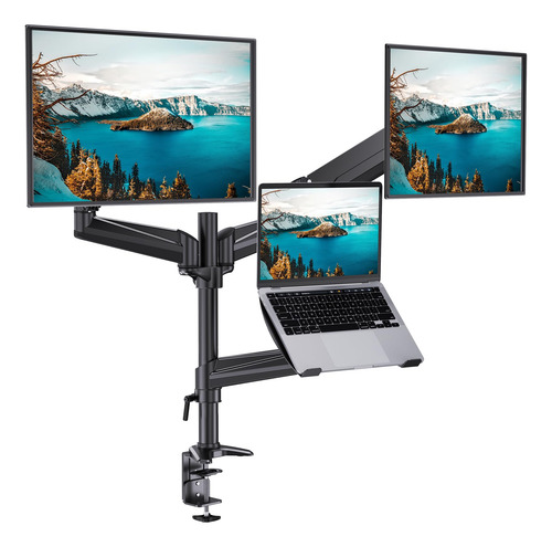Soporte De Monitor Dual Con Bandeja Para Portátil Hasta 27 P