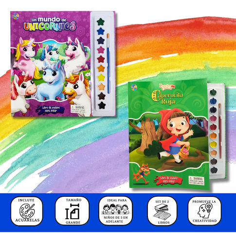 Set 2 Libros De Posters Para Colorear Unicornios Caperucita