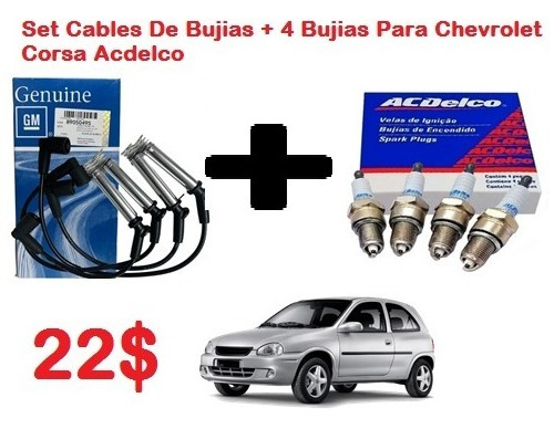 Set Cables De Bujias + 4 Bujias Para Chevrolet Corsa Acdelco