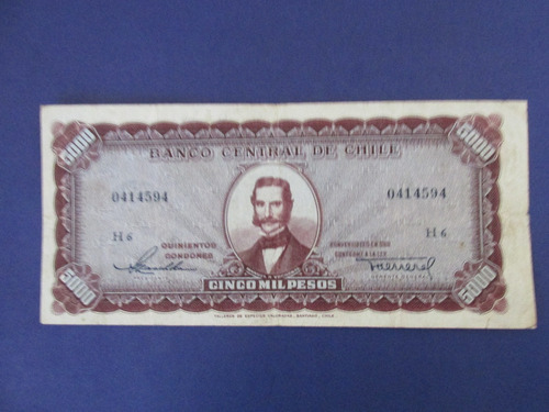 Billete Chile 5.000 Pesos Firmado Maschke-herrera 1958