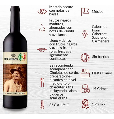 Vino Tinto 19 Crimes Mezcla De Tintos 750 Ml