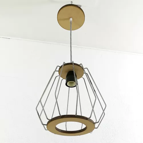 Lámpara Techo Alambre 27x26cm Madera Y Hierro Diseño Vintage