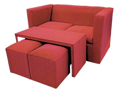 Juego De Living Moderno Sillón + Mesa + 2puff Chenille  Sc