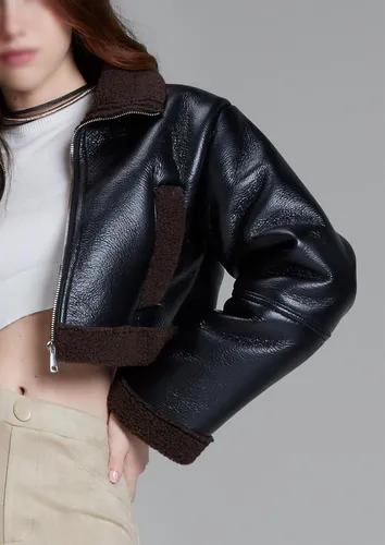 Chamarra Cazadora Forever 21 Detalles Afelpados Dama Negro Envío