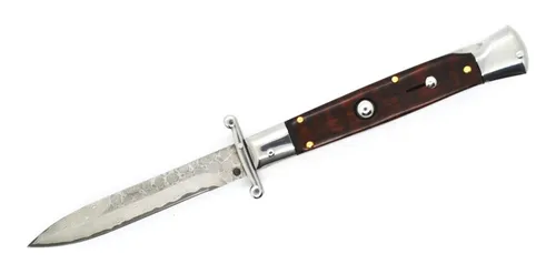 Canivete Stiletto Akc Swingguard Auto Aço Damasco Brown Wood Canivete Stiletto Akc Swingguard Auto Aço Damasco Brown Wood