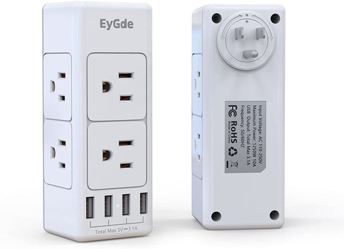 Extensor De Pared Con 6 Salidas (3 Lados) Y 4 Puertos Usb