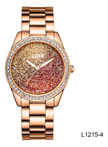 Reloj Mujer Loix® L1215-4 Azul, Tablero Rojo Con Oro Rosa