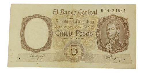 Billete Argentina 5 Peso Año 1960 Bottero 1919