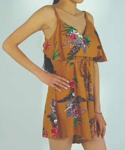 Jumpsuit Palazzo Corto De Tirante Cafe Floreado Mujer Casual Jumpsuit Palazzo Corto De Tirante Cafe Floreado Mujer Casual