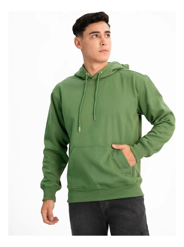 Polera Hoodie Algodón Color Verde 100% Algodón