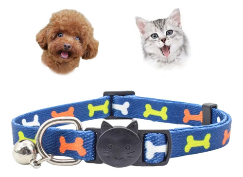 Collar Azul Para Gato O Perro Pequeño Diseño Huesos Colores