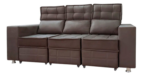 Sofá reclinável Star Confort Londres de 3 lugares cor café e cor dos pés prata de pvc
