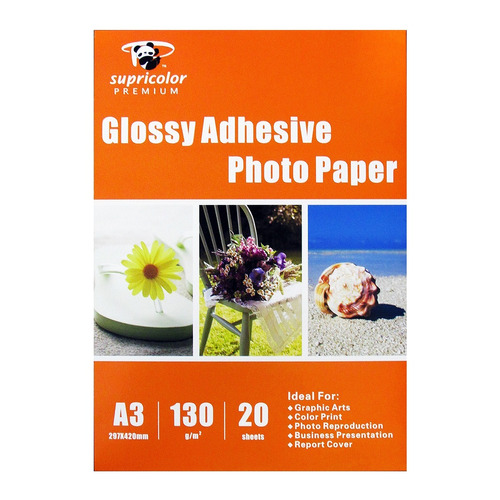 Papel Foto A3 Glossy Adhesivo 130gr. 20 Hojas