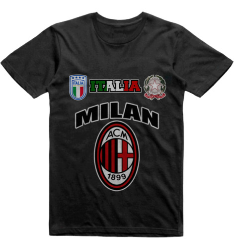 Remera Algodon Negra Ac Milan Italia