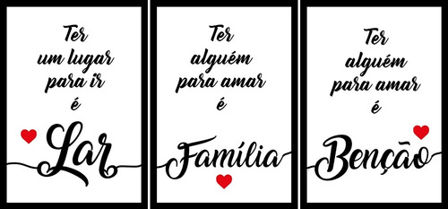 3 Placas Decorativas Quadro Lar Família Benção Sucesso Total