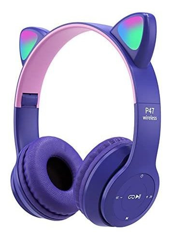 Imagen 7 de 9 de Audífonos Inalámbricos Bluetooth Led Orejas Cat Fm Sd Aux