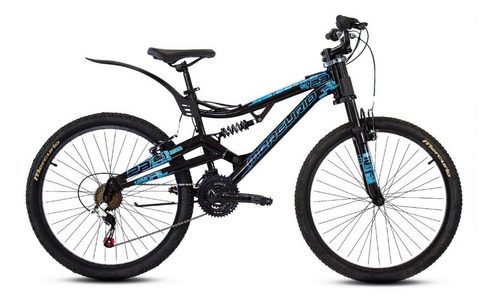 Mountain bike Mercurio Doble Suspensión Kaizer DH  2020 R26 21v frenos v-brakes color negro brillante/azul metálico con pie de apoyo