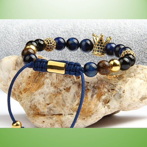 Pulseras Para Hombre Mujer Corona Ojo Tigre, Ónix, Broncita Diámetro 1 "