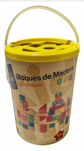 Kidz Time Premium Cubeta De Bloques De Madera 100 Piezas.
